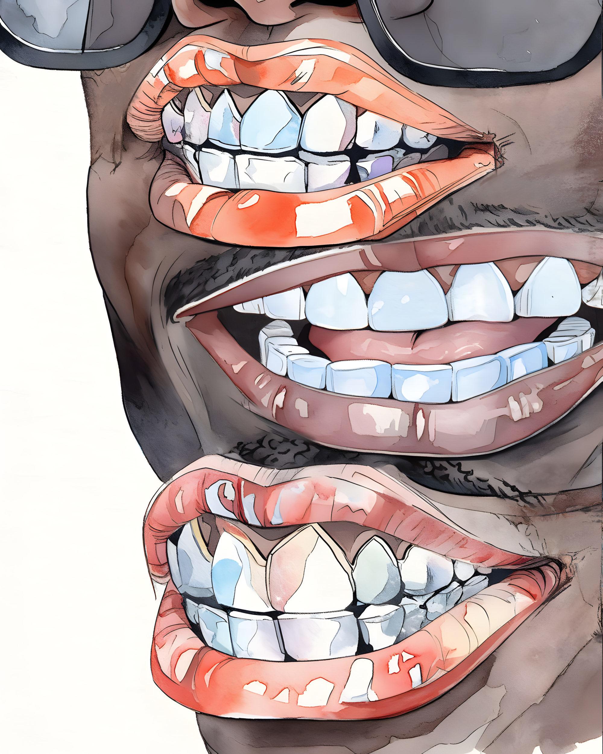 MOUTHPIECE: ONE FACE, MANY VOICES watercolor illustration by artist Matt Medley