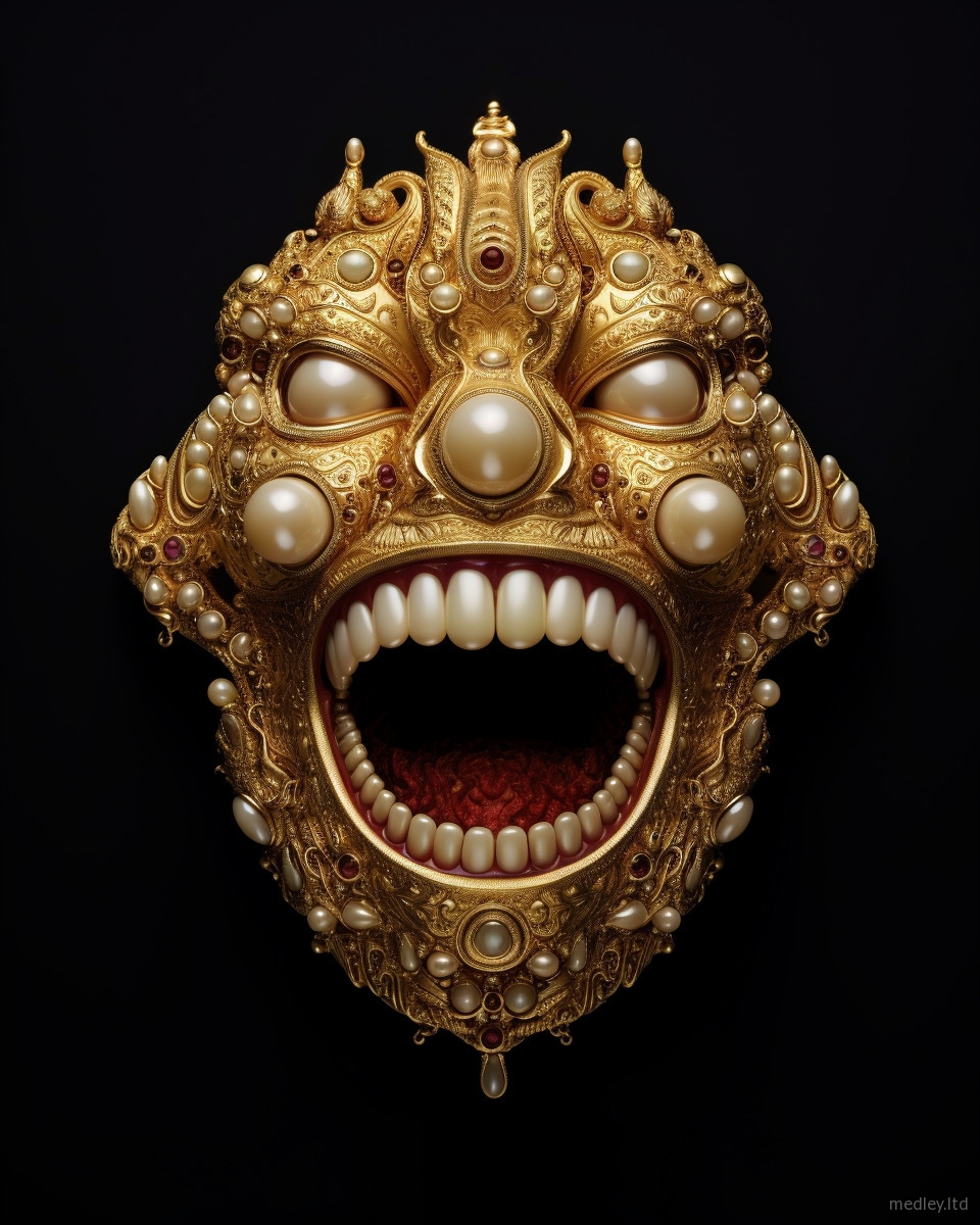 Golden mouth adorned with gems and pearls