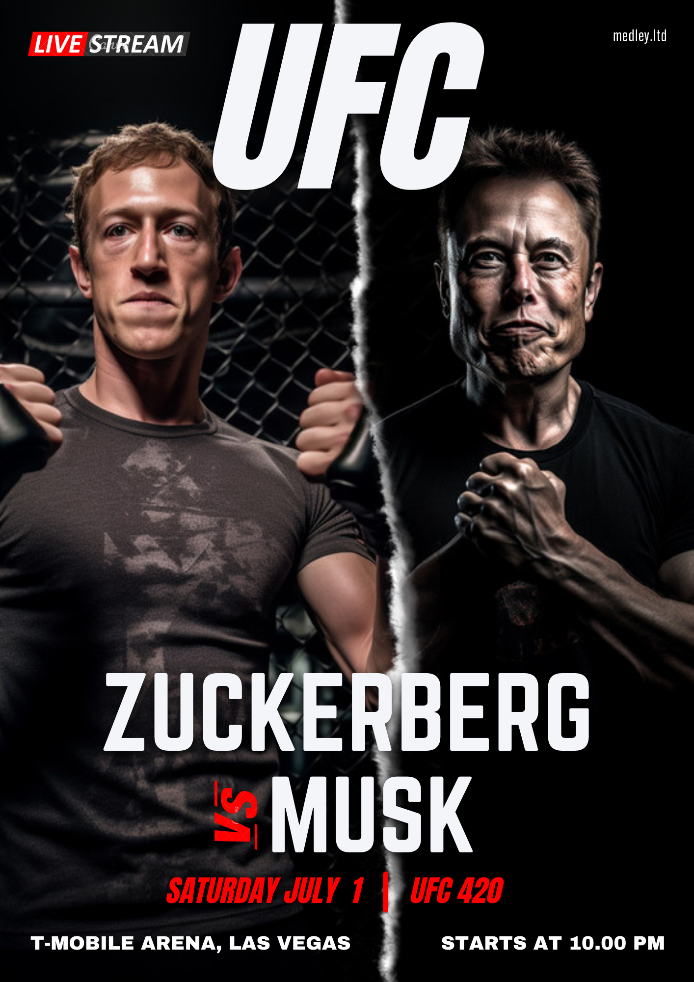 AI generated Mark Zuckerberg versus Elon Musk UFC fight poster