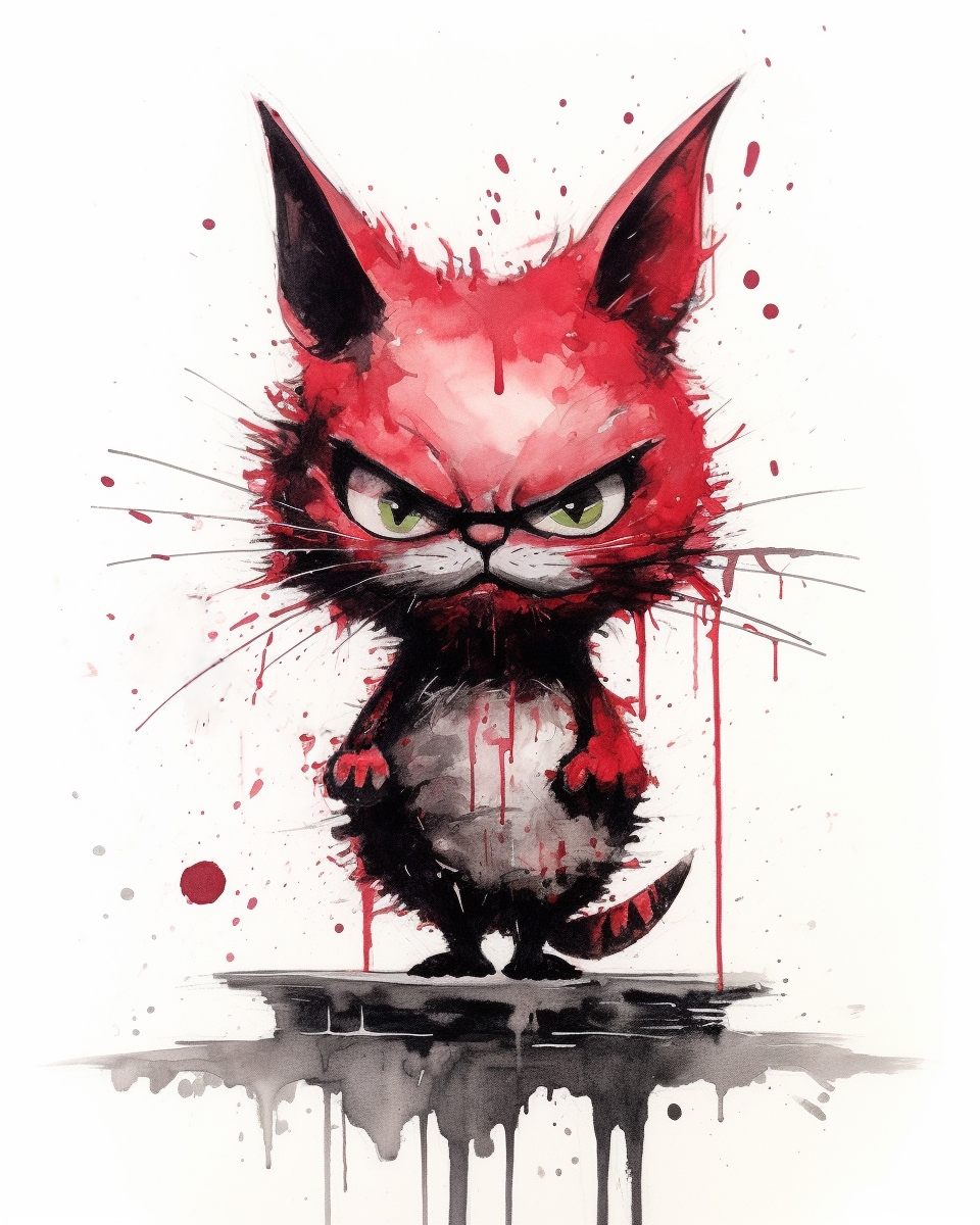 Illustration series featuring charming feline and lagomorph characters in ink and watercolor