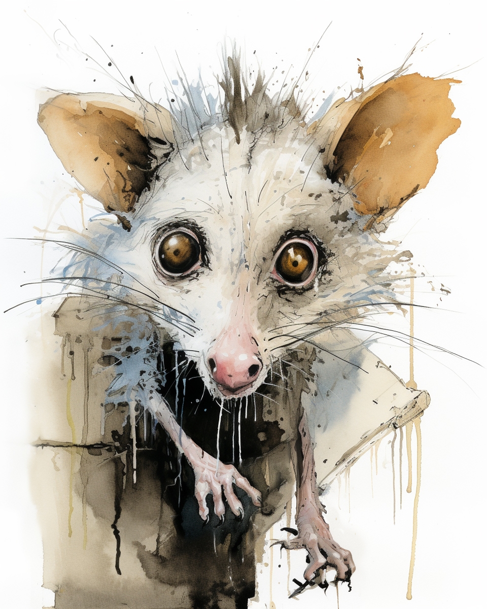 Possum illustration done in watercolour and ink