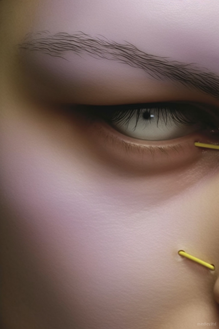 3D artwork featuring woman with yellow metal stitches