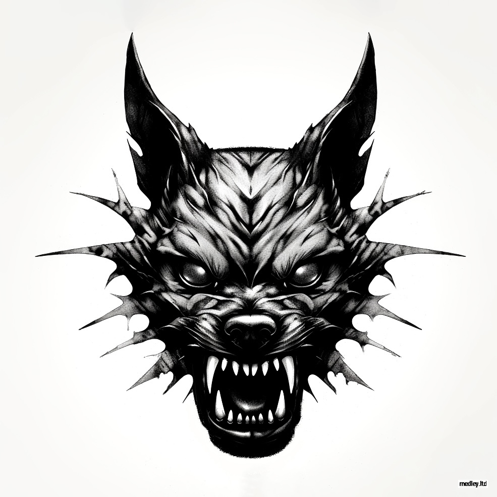 Darkfang - Demon hound black and white tribal tattoo design