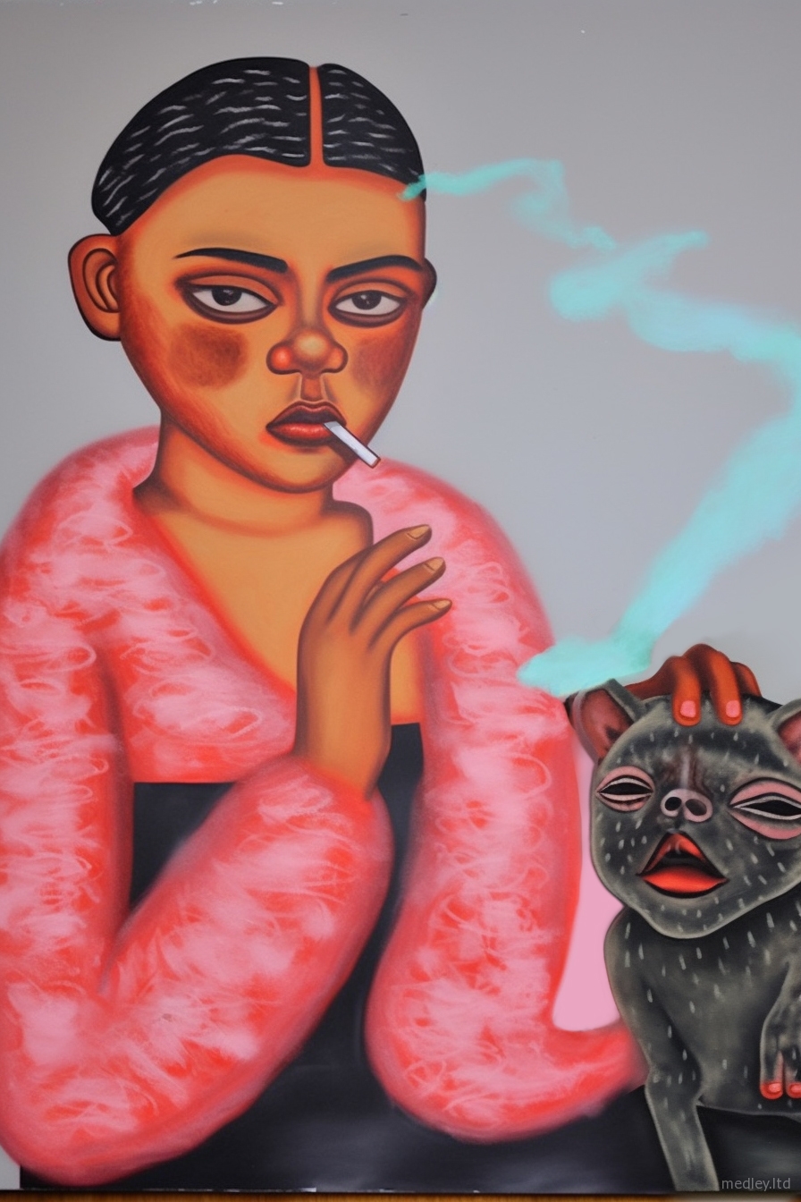 "Smoking with My Dog" - Surreal Pop-Culture Portraiture Illustration Series.