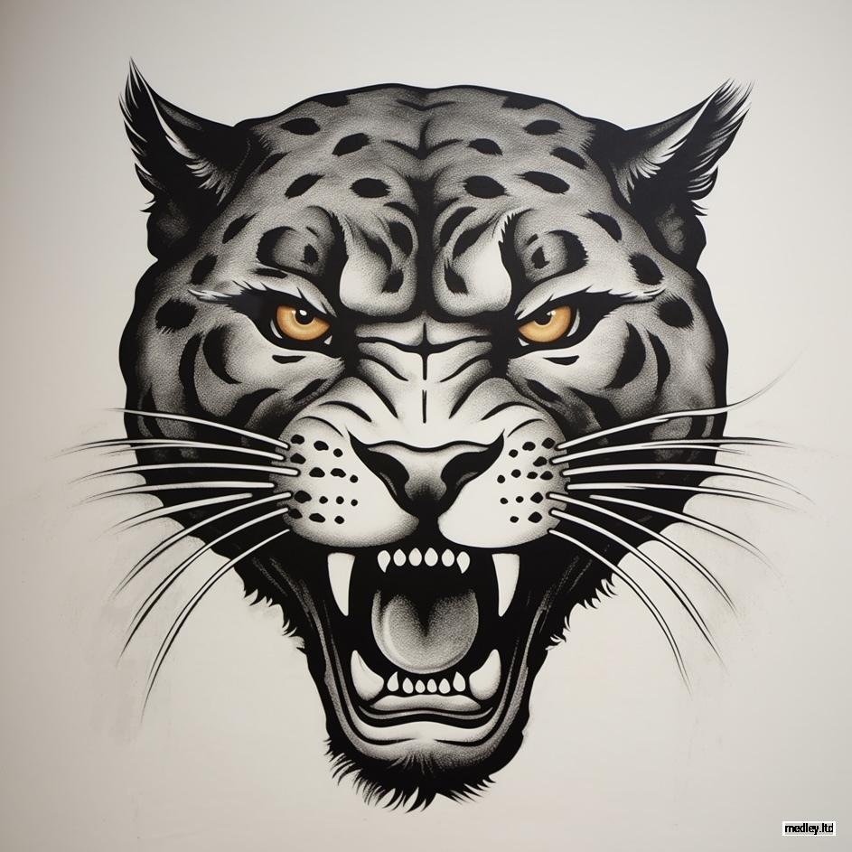 Black ink panther tattoo design by artist Matt Medley.
