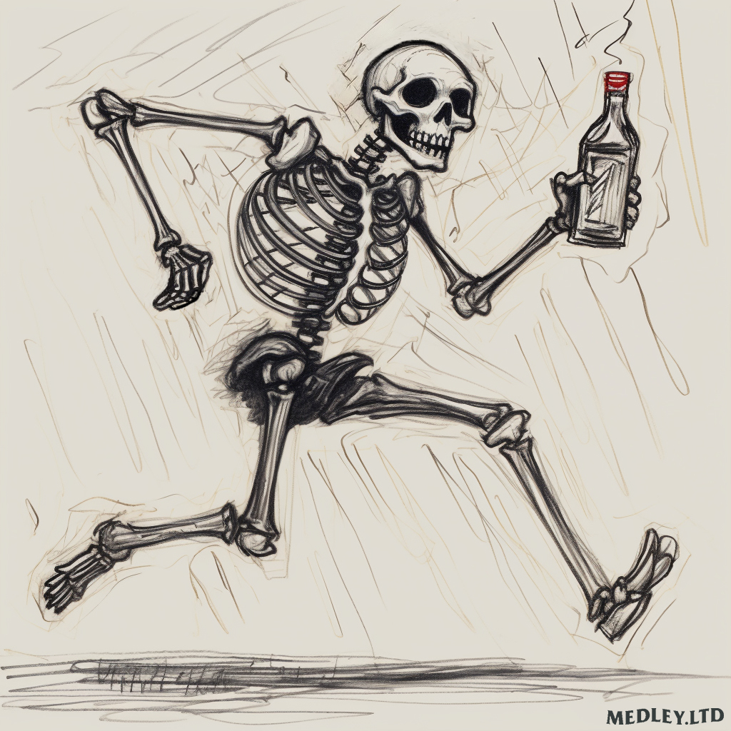 Lit 4 Lyfe - sketchy illustrations of drunk skeletons