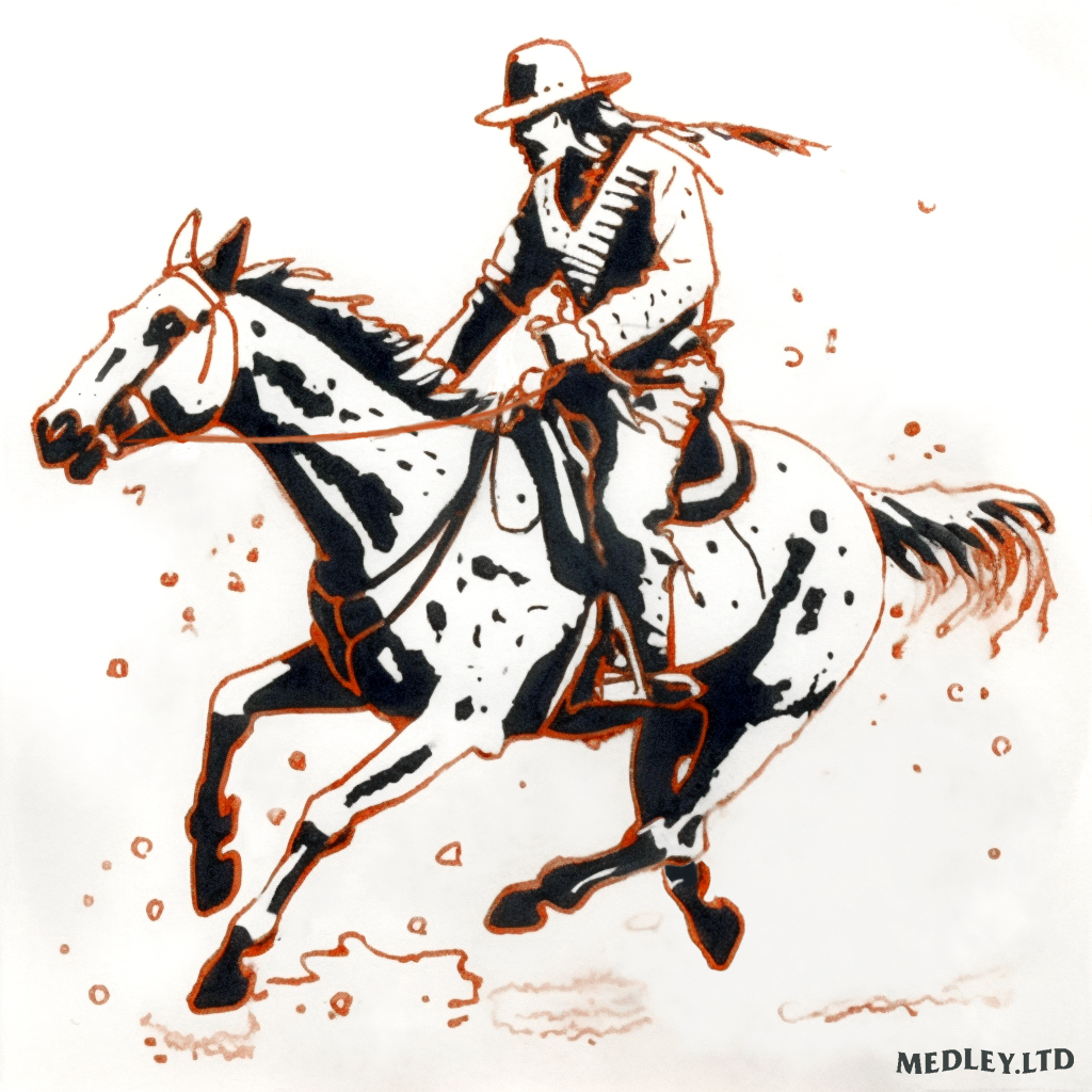 The Good, The Bad, The Inked. Illustrations of cowboys riding horses by artist and designer Matt Medley.