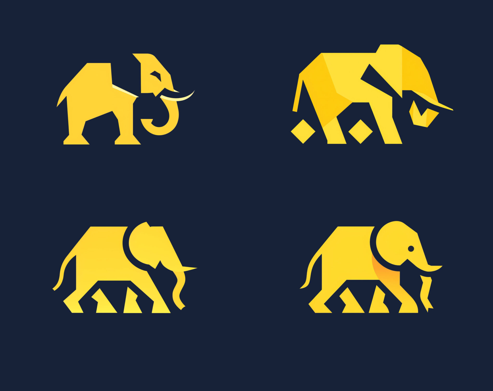 Early geometric shape studies for the Infophant elephant logo, showing refinement across four iterations of form and balance.