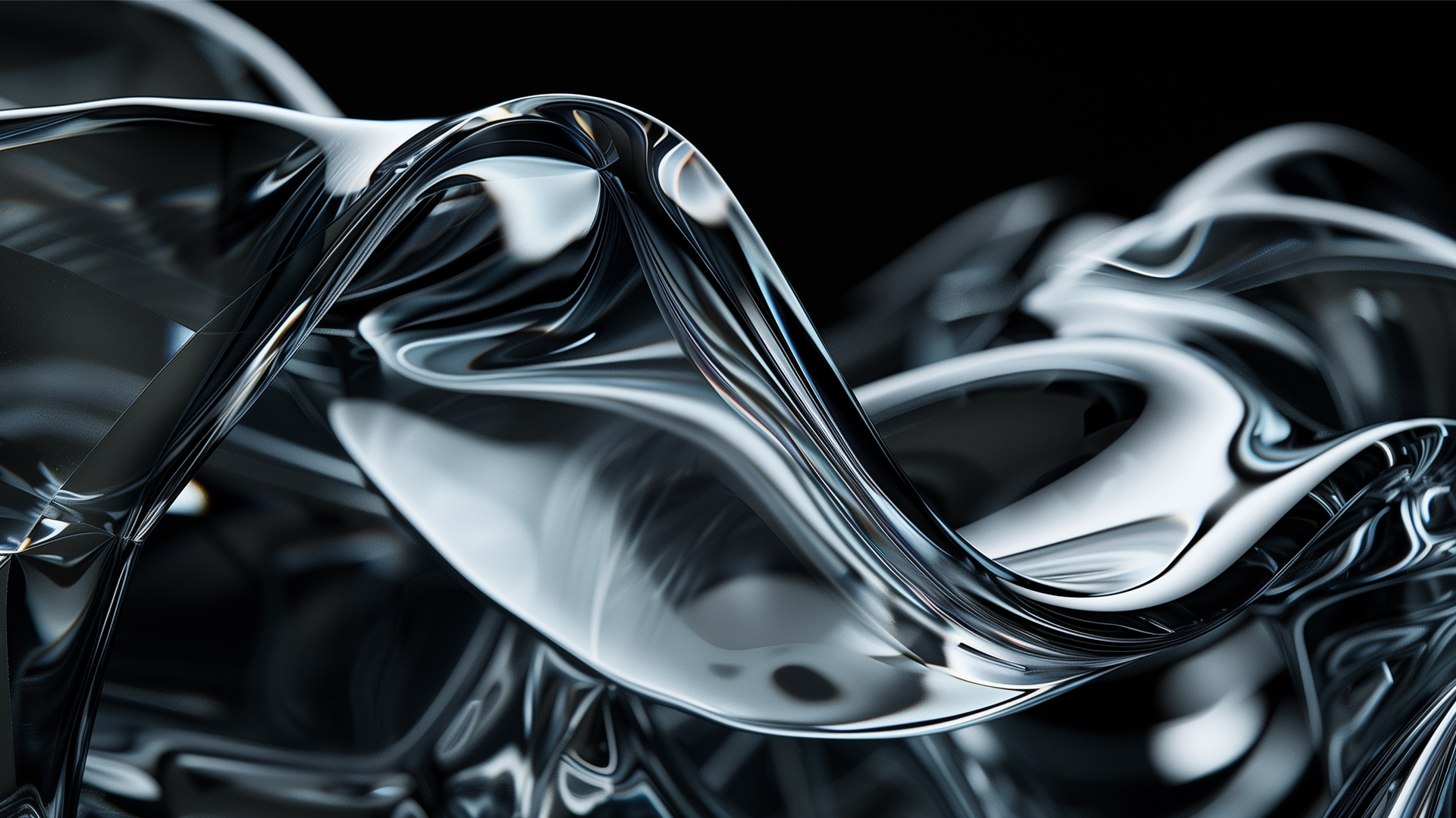 A dark, fluid, metallic surface twists and folds in the background.