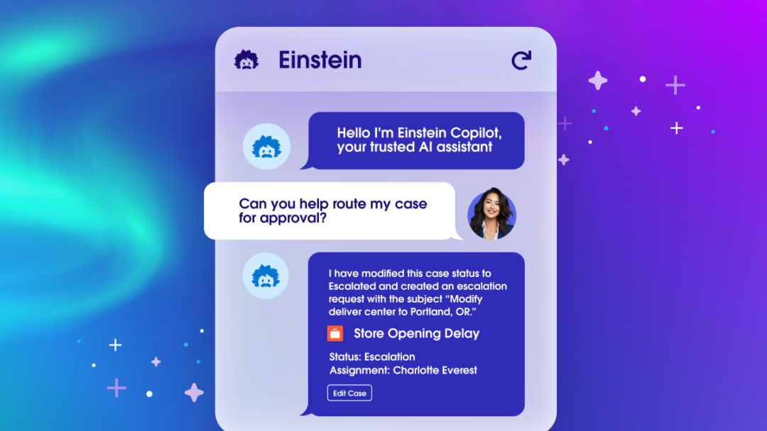 Salesforce Einstein Copilot chat interface automating case escalation for a user