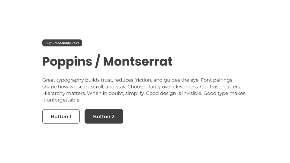 UI card featuring Poppins in the header and Montserrat as body text in a geometric layout
