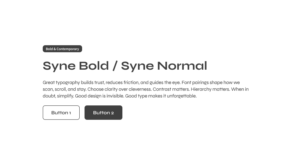 UI card with Syne Bold as the header font and Syne Normal for the body in a variable font layout