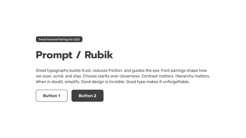 UI card with Prompt in headers and Rubik in body text, styled for youth or edtech