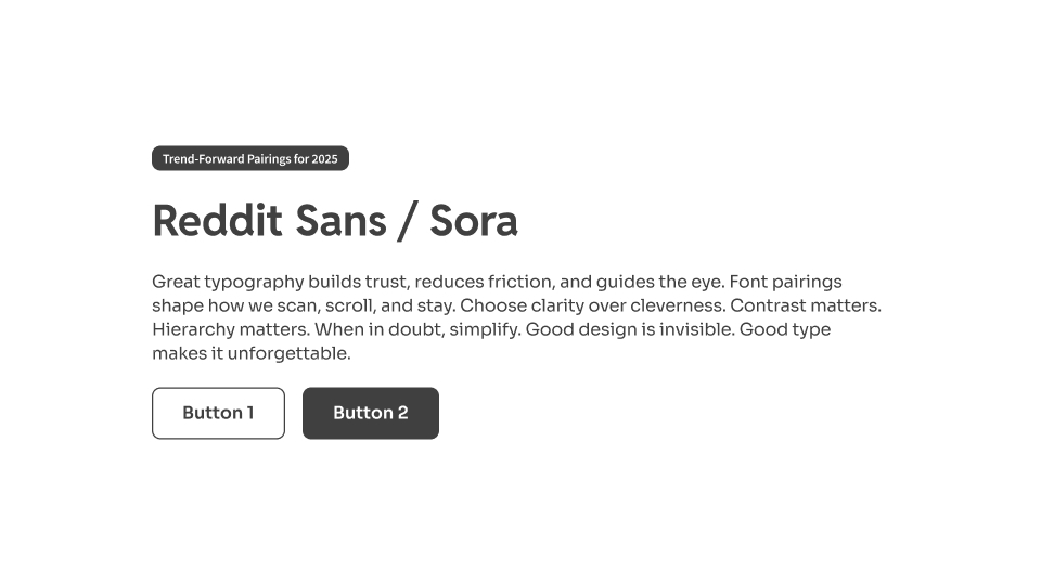 UI card using Reddit Sans for headers and Sora for paragraphs, styled for community-driven platforms