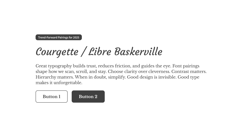 UI card with Courgette in an italic header and Libre Baskerville for readable paragraph content