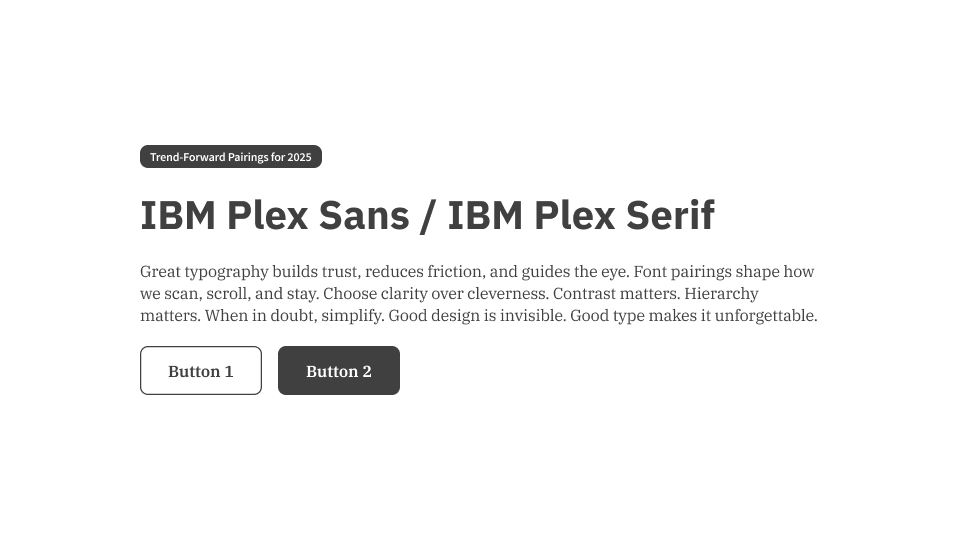 UI card pairing IBM Plex Sans for headers with IBM Plex Serif in paragraphs, styled for enterprise UI