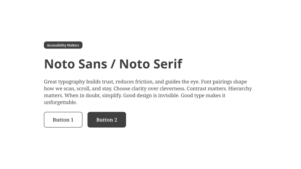 UI card using Noto Sans for headings and Noto Serif for content in a multilingual-friendly layout