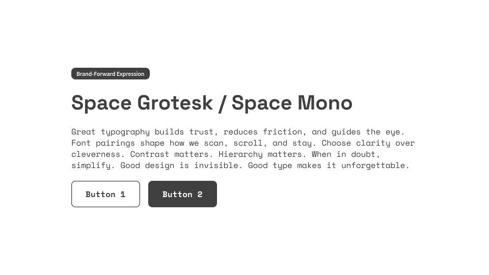 UI card featuring Space Grotesk headers with Space Mono body text, styled for tech or crypto UIs