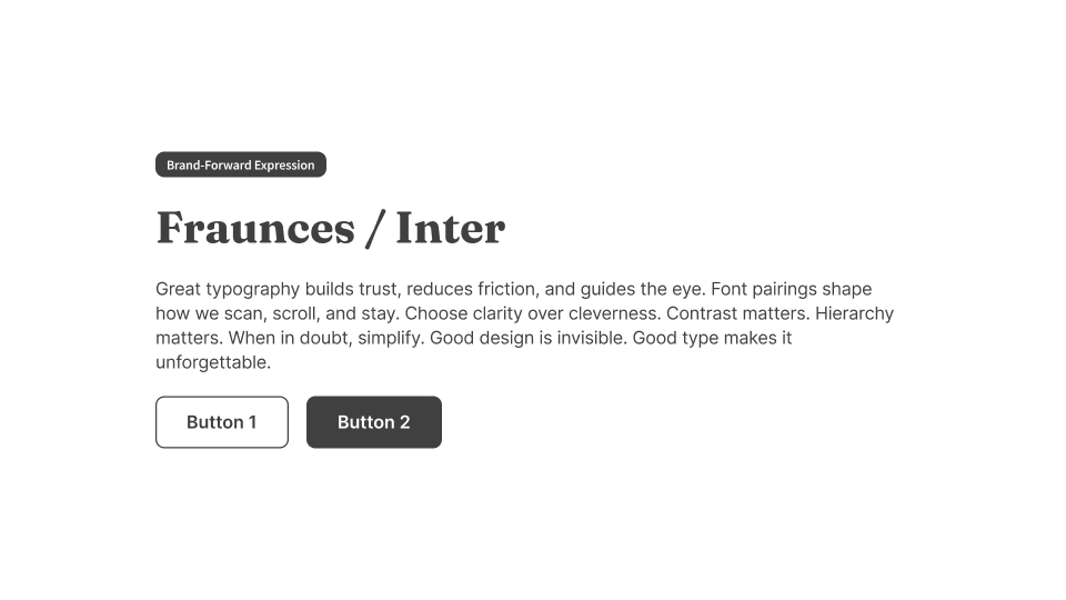 UI card using Fraunces for the header and Inter for paragraph text in a brand-forward editorial style