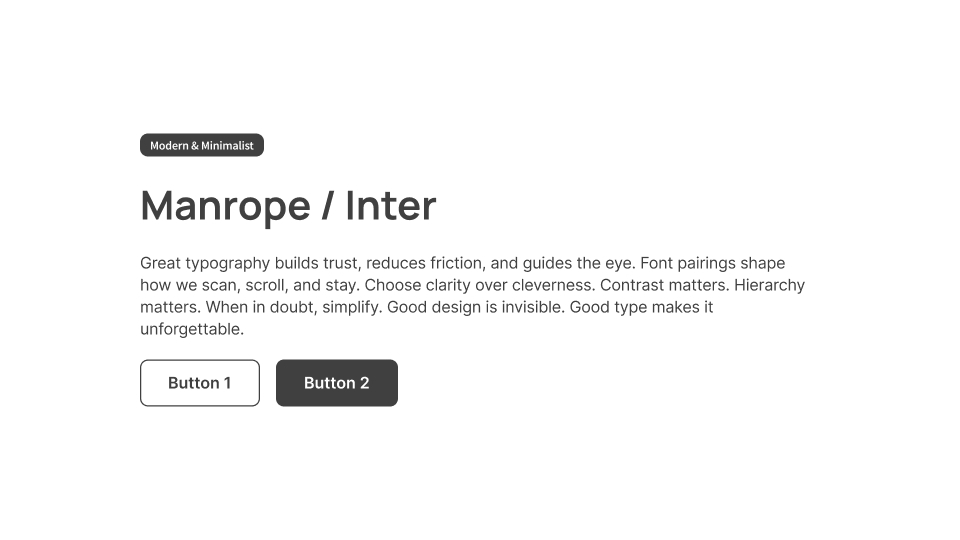 UI card showing Manrope for headers and Inter for body text with modern styling