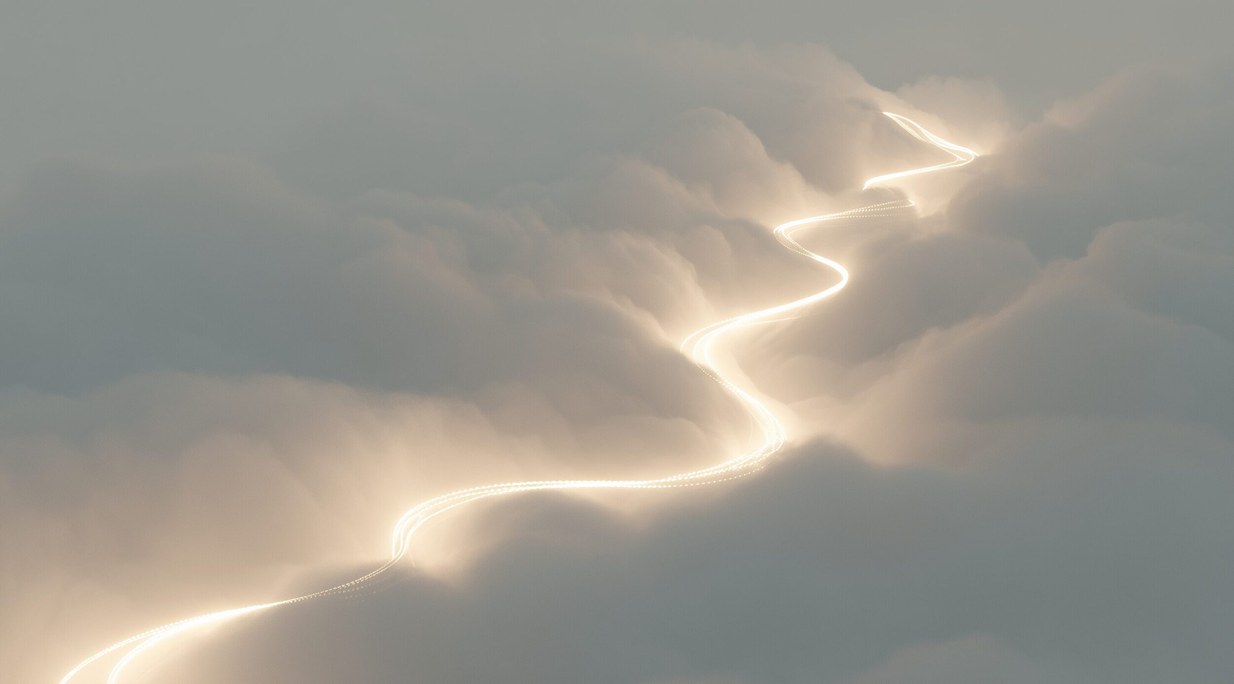A glowing golden path winding through soft clouds, symbolizing clarity, insight, and the upward journey of measuring what moves users.