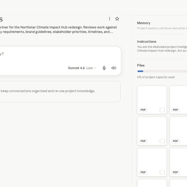 Claude Project workspace for Northstar Brief OS showing project instructions, uploaded documentation, and a dedicated knowledge base for maintaining project context.