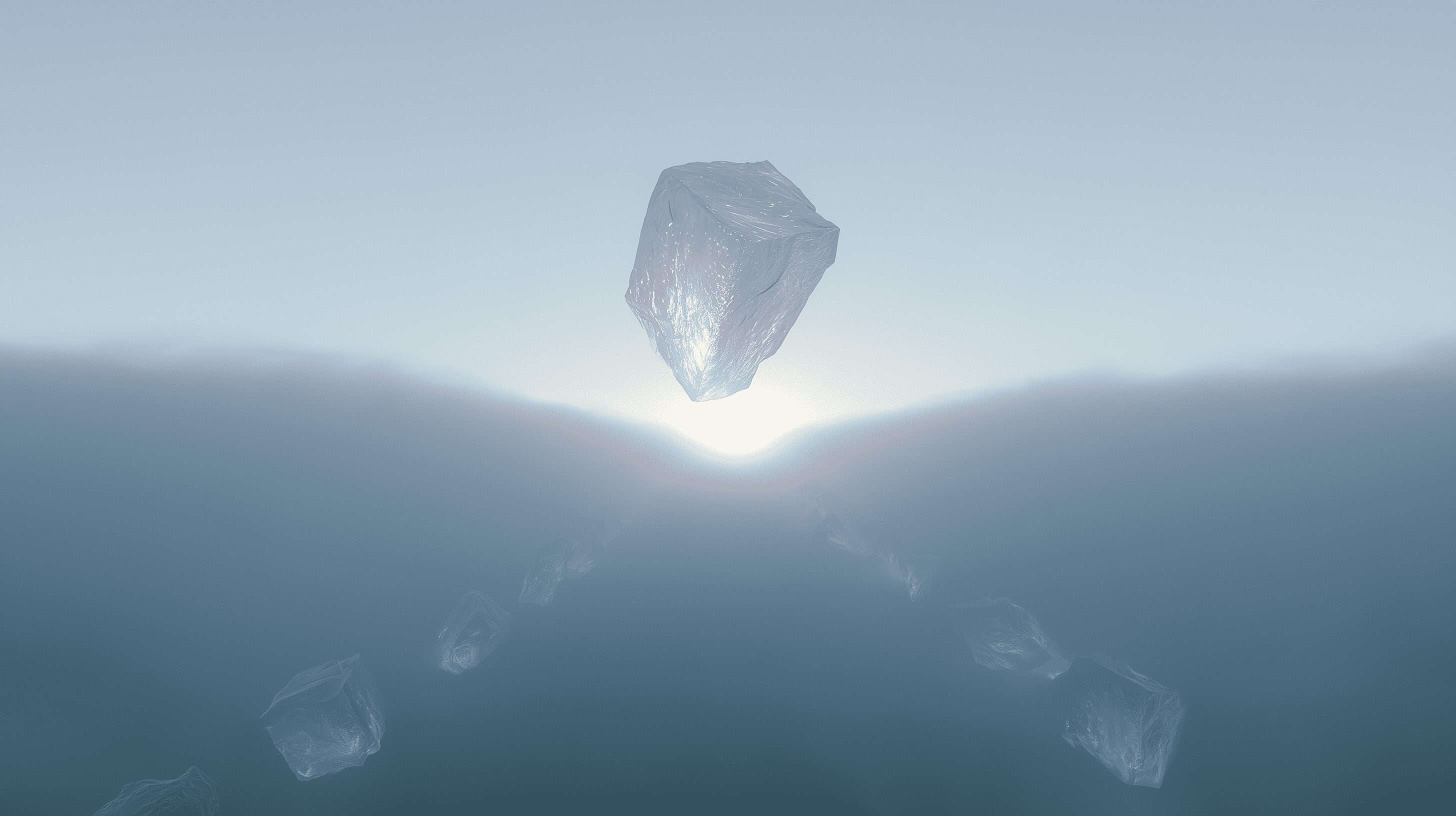 Single refined object floating above several rough forms, representing selection and judgment in AI-assisted creative work.